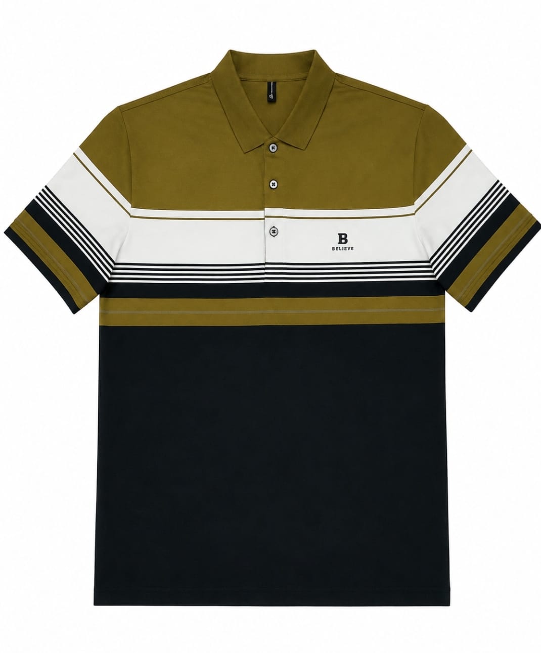 Olive Contrast Striped Polo