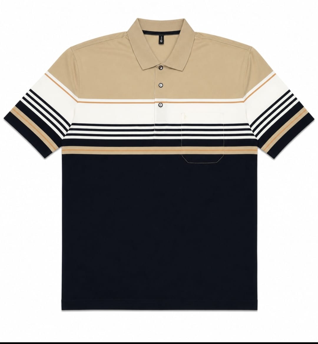 Sand & Navy Striped Polo